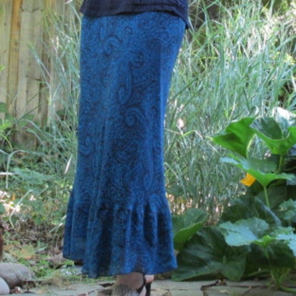 Sundance Sheer Teal Paisley Midi Skirt, Size 14 - Picture 1 of 7